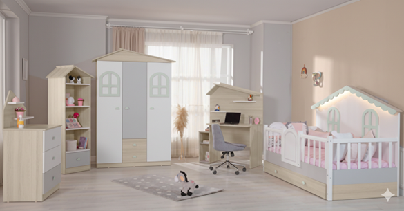 Bunk Bed, Desk, Toy Cabinet