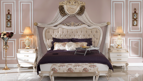 Bed, Wardrobe, Bedside table, Dresser