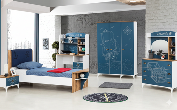 Bunk Bed, Desk, Toy Cabinet